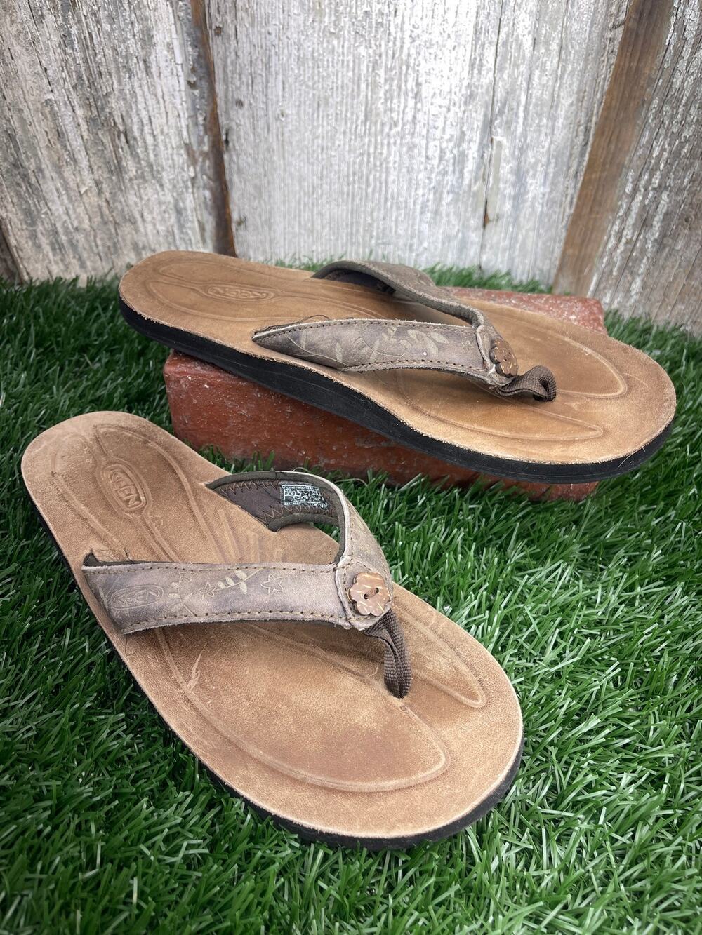 Keen Florence Floral Brown Leather Women's Flip Flop Sandals US 7
